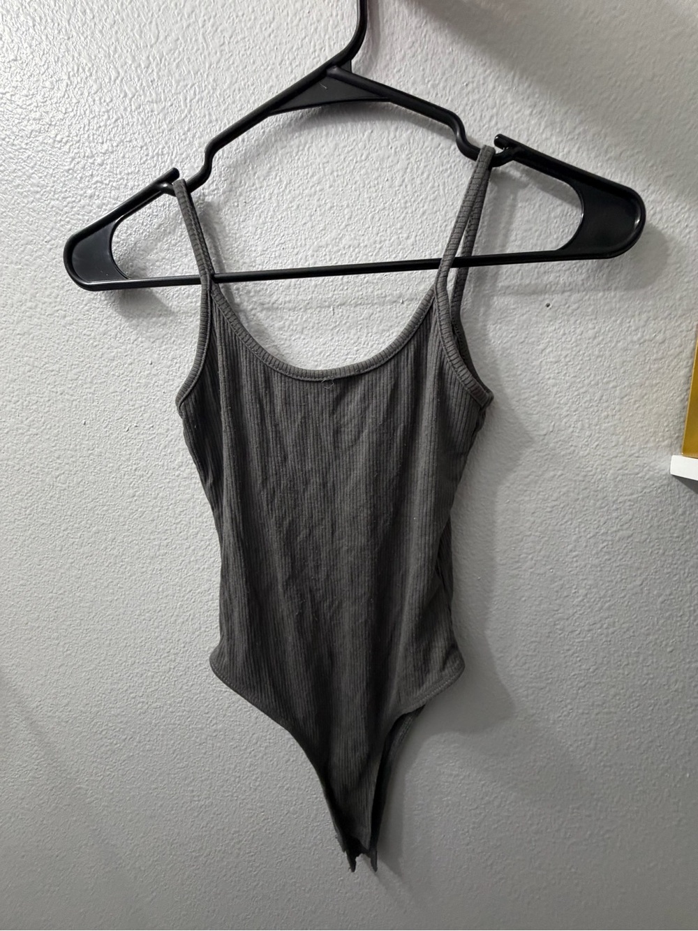 SHEIN Ribbed Tank One-Piece Bodysuit in Charcoal Gray